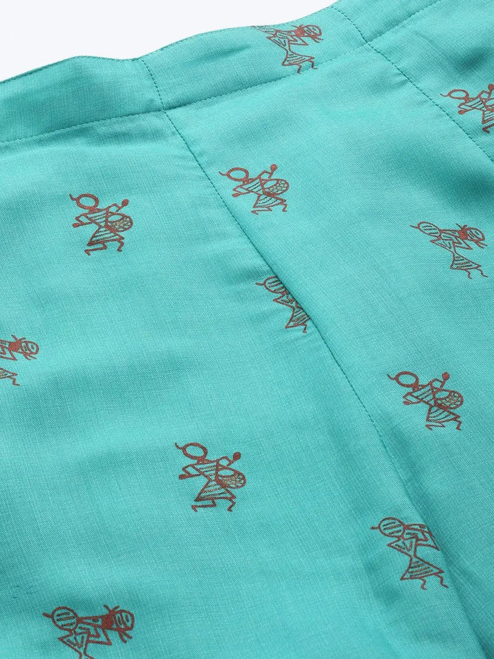 Turquoise Blue Printed Silk Palazzos - Libas