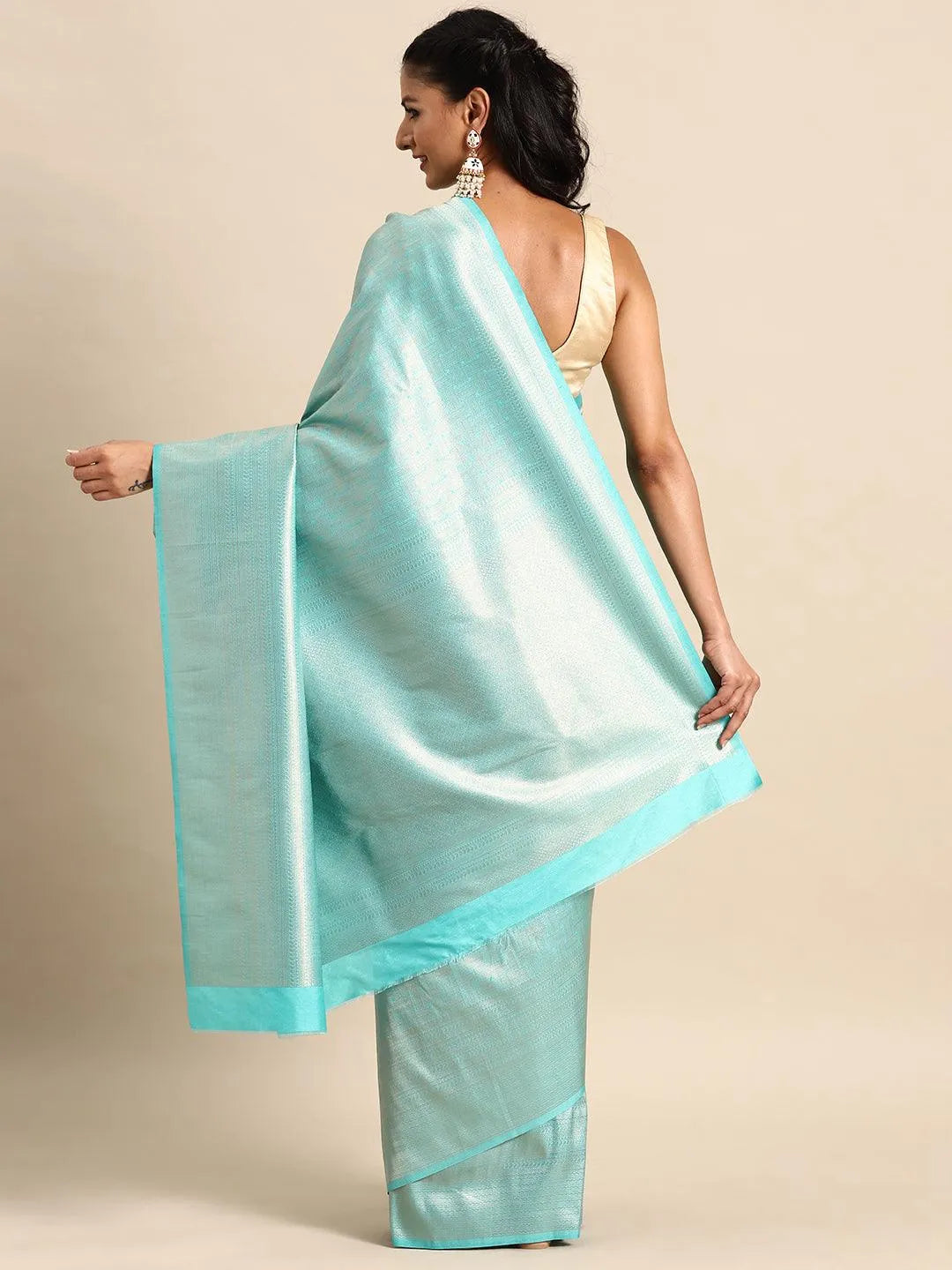 Turquoise Blue Woven Design Brocade Saree - Libas 