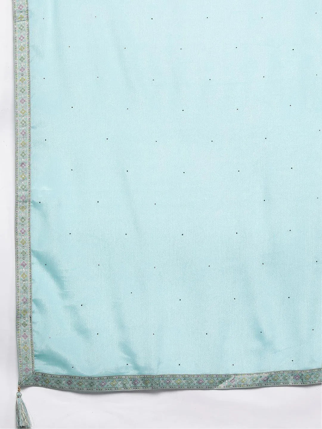Turquoise Blue Woven Design Silk Blend Straight Kurta With Trousers & Dupatta - Libas 