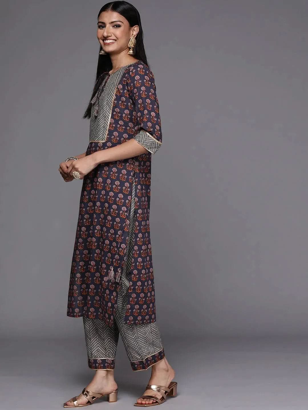 Violet Yoke Design Cotton Straight Suit Set - Libas 