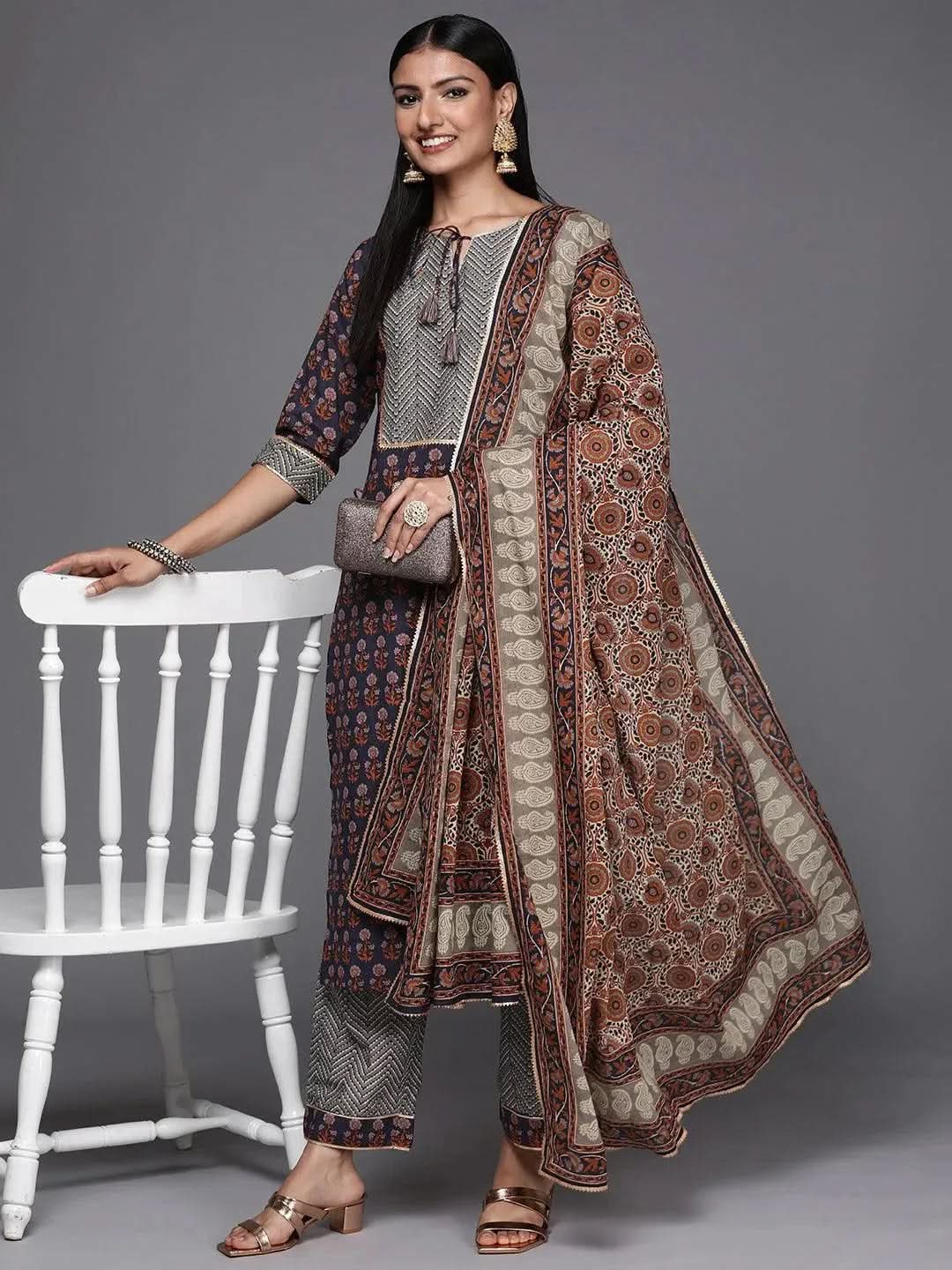 Violet Yoke Design Cotton Straight Suit Set - Libas 