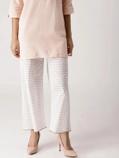 White Abstract Cotton Palazzos - Libas