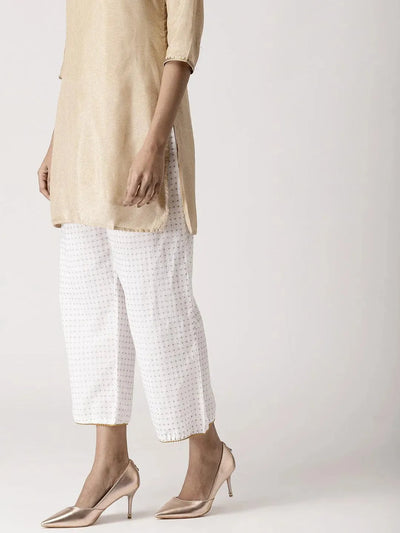 White Abstract Cotton Palazzos - Libas