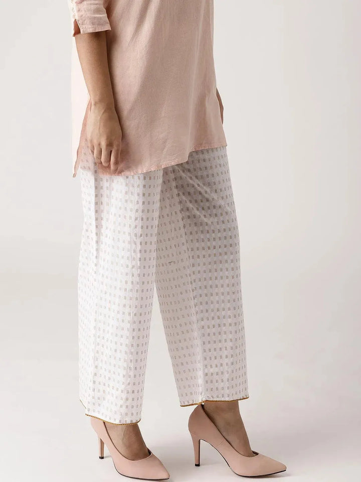 White Abstract Cotton Palazzos - Libas