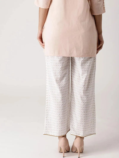 White Abstract Cotton Palazzos - Libas