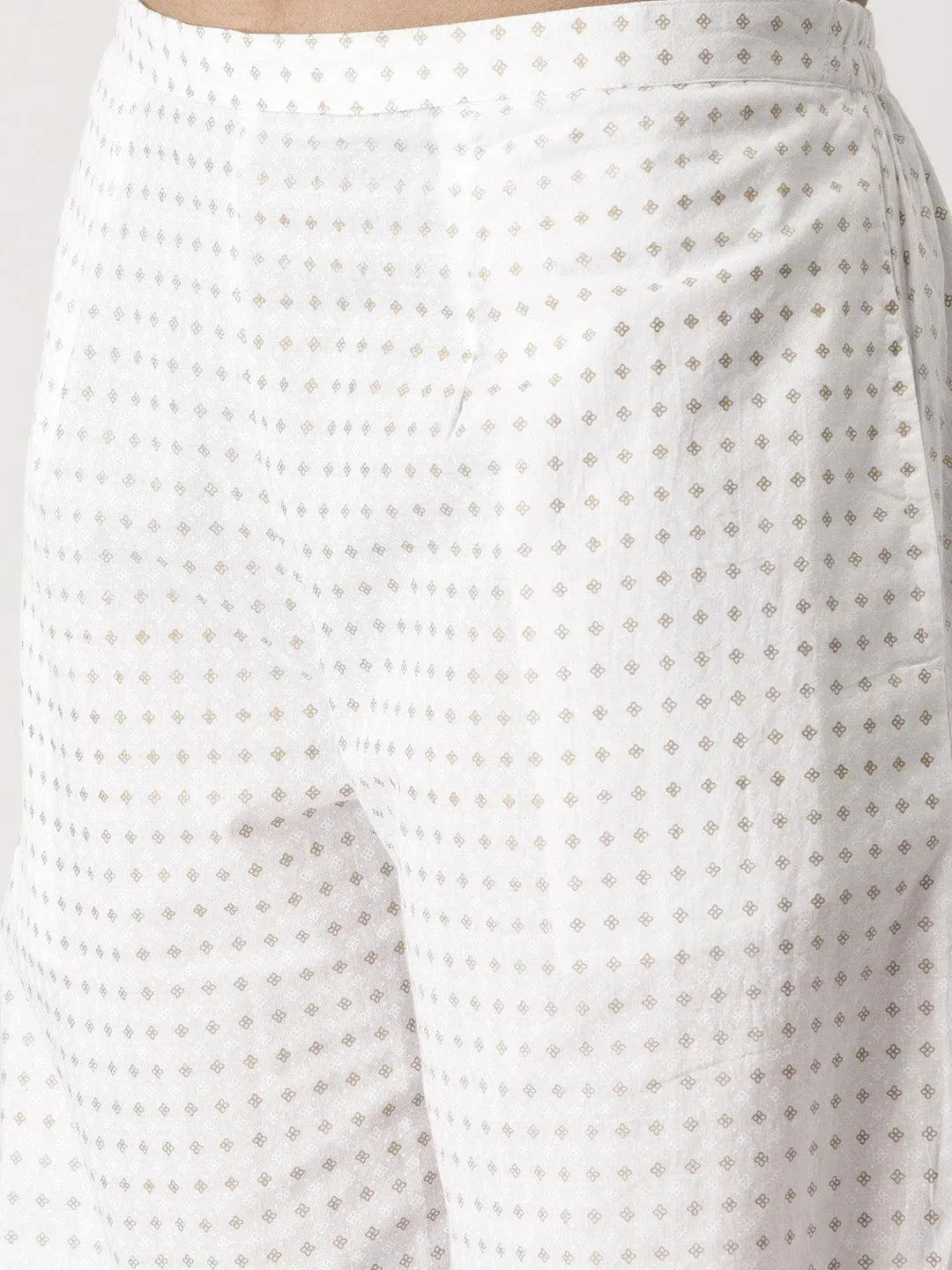 White Abstract Cotton Palazzos - Libas