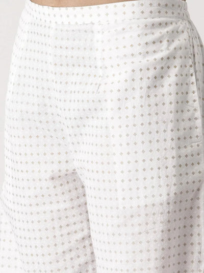 White Abstract Cotton Palazzos - Libas