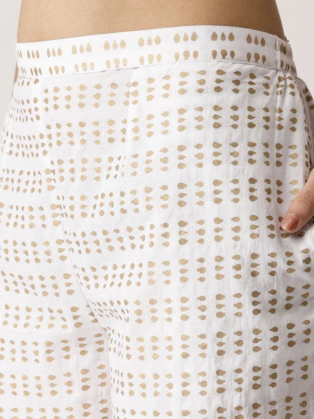 White Abstract Cotton Palazzos - Libas