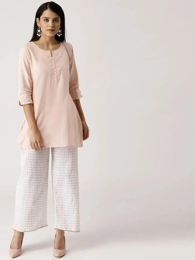 White Abstract Cotton Palazzos - Libas