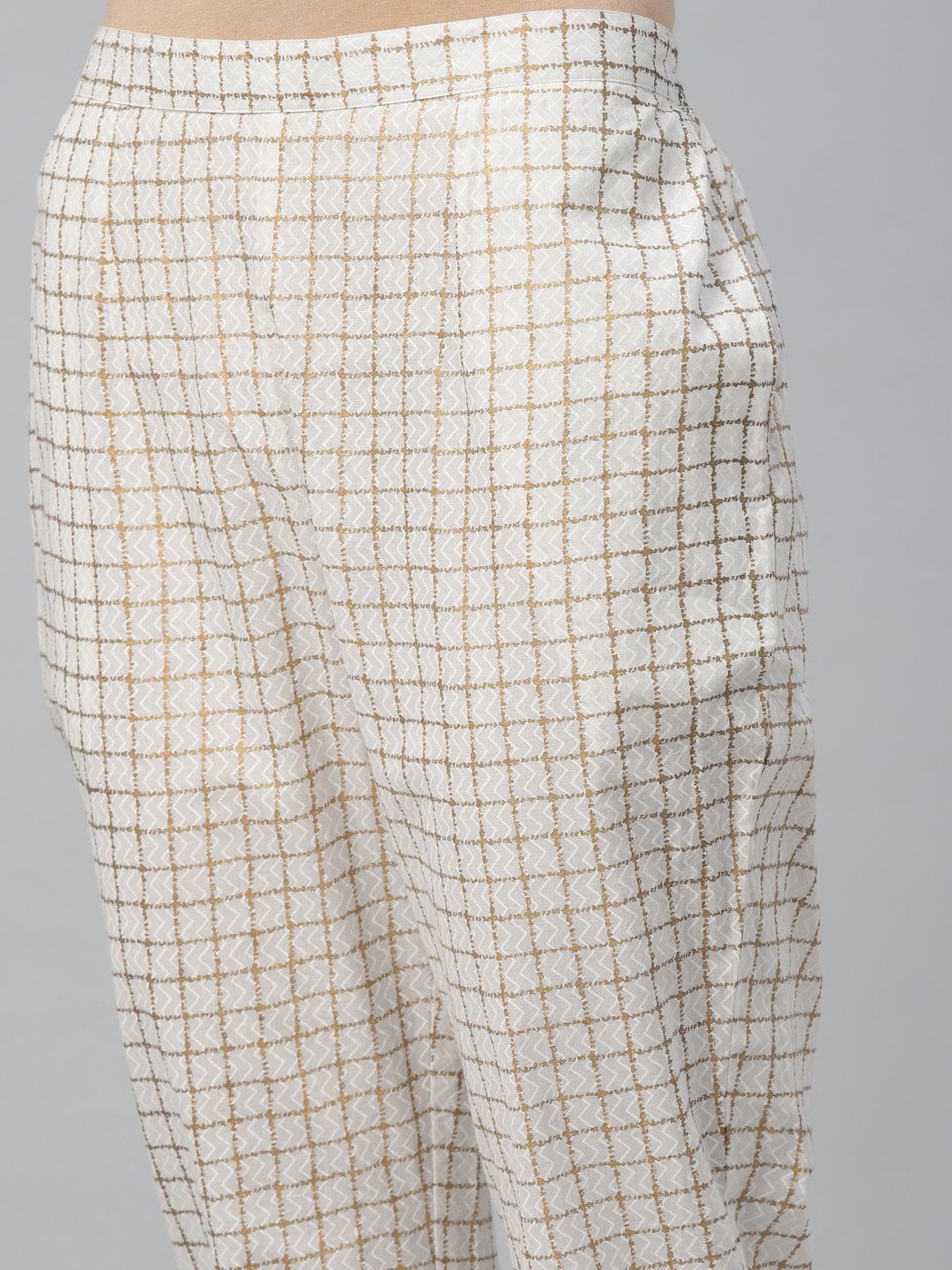 White Checkered Cotton Trousers