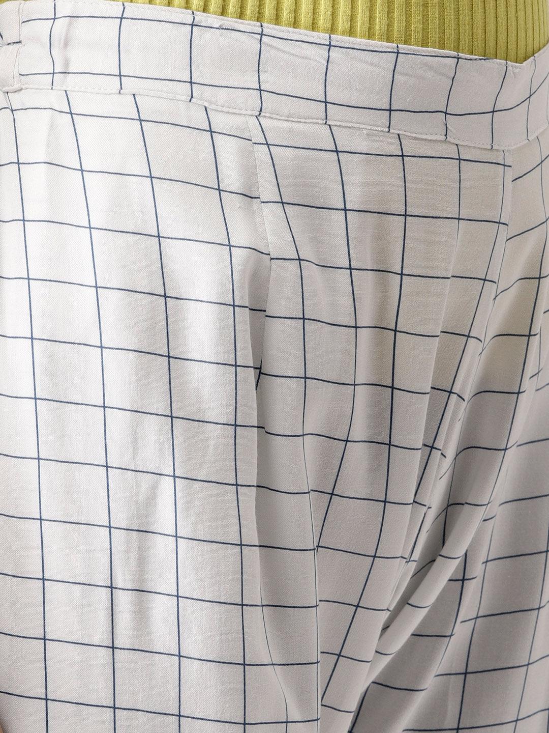 White Checkered Rayon Trousers