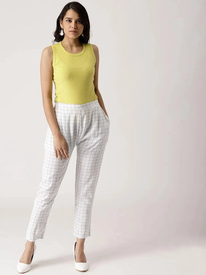 White Checkered Rayon Trousers - Libas