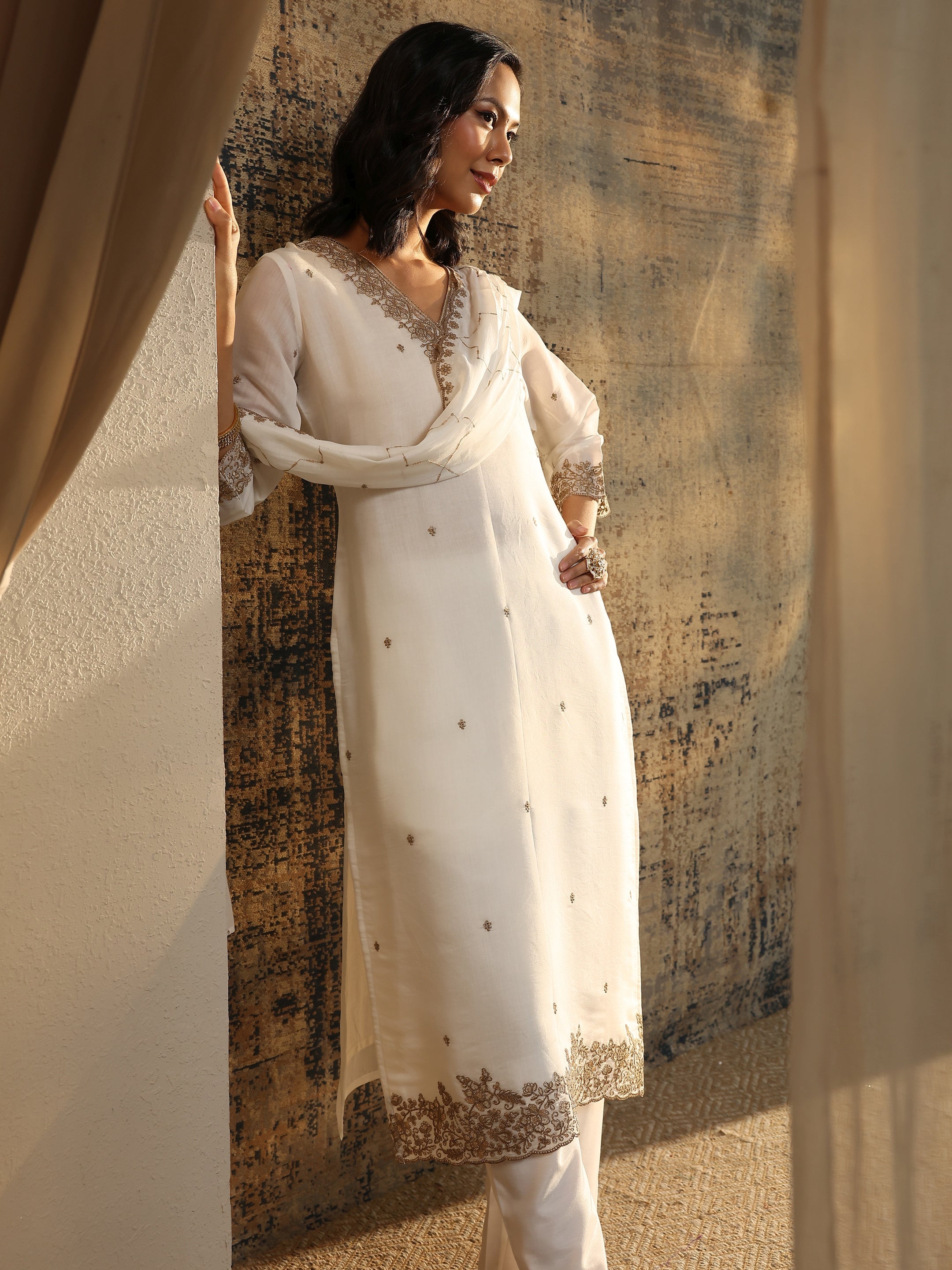 libas White Embroidered Chanderi Cotton Straight Suit Set With Dupatta-picture-41