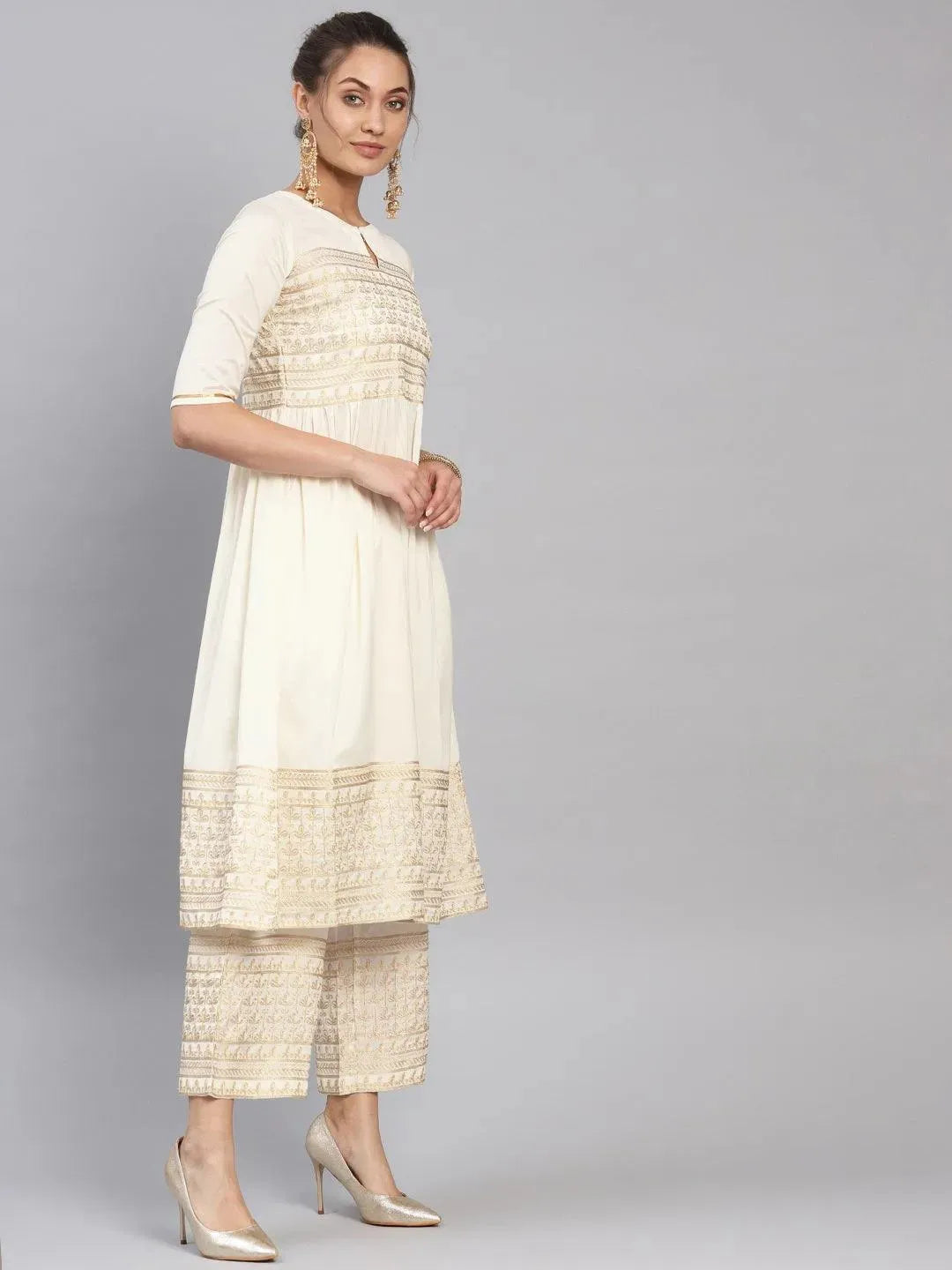 White Embroidered Chanderi Kurta Set - Libas