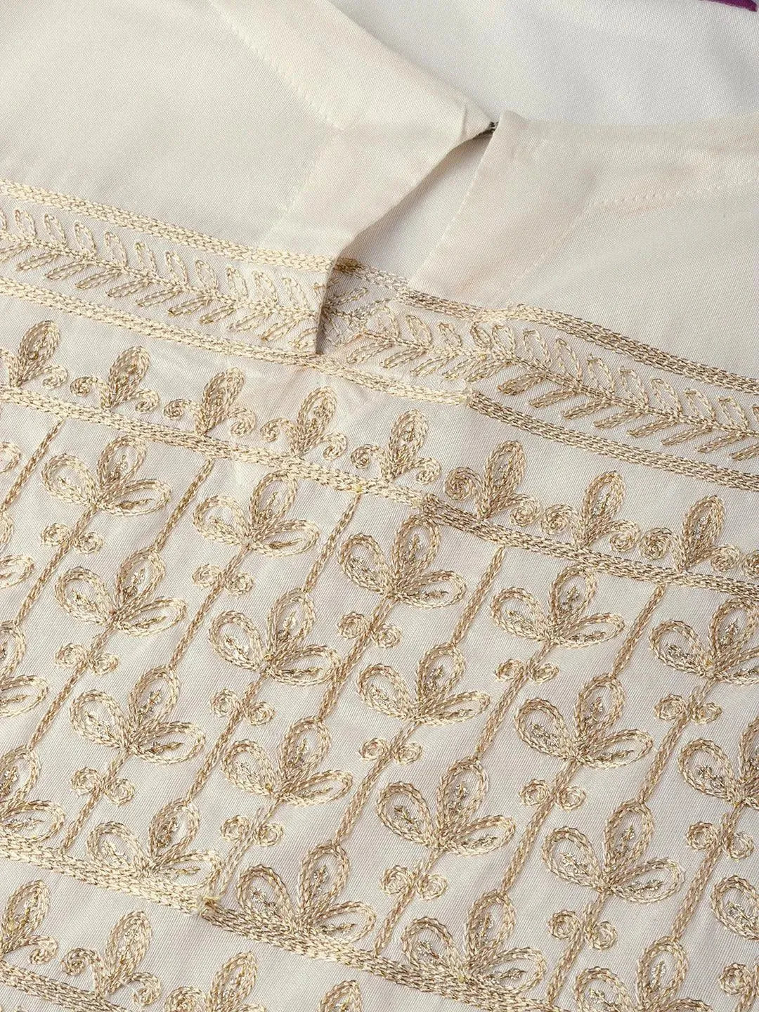 White Embroidered Chanderi Kurta Set - Libas 