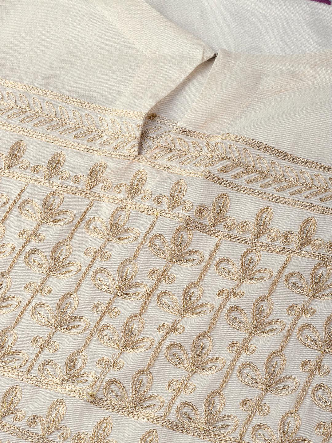 White Embroidered Chanderi Kurta Set - Libas