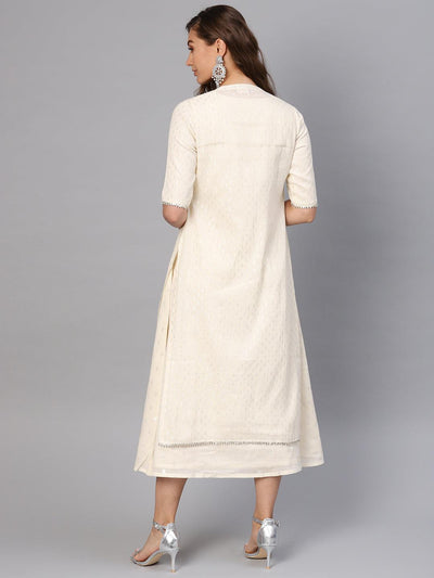 White Embroidered Cotton Dress With Shrug - Libas