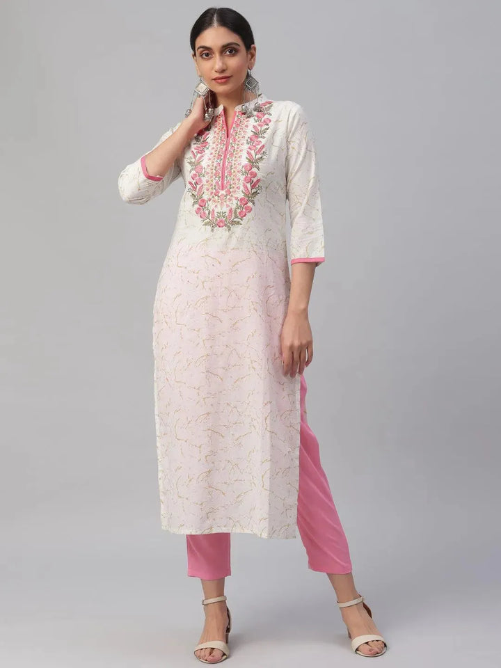 White Embroidered Cotton Kurta - Libas