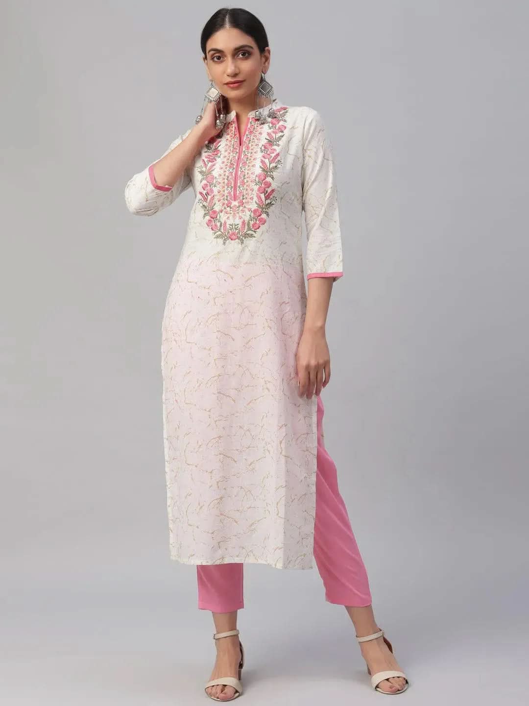 

Buy White Embroidered Cotton Kurta - 9105F- | Libas Ethnic Wear Online