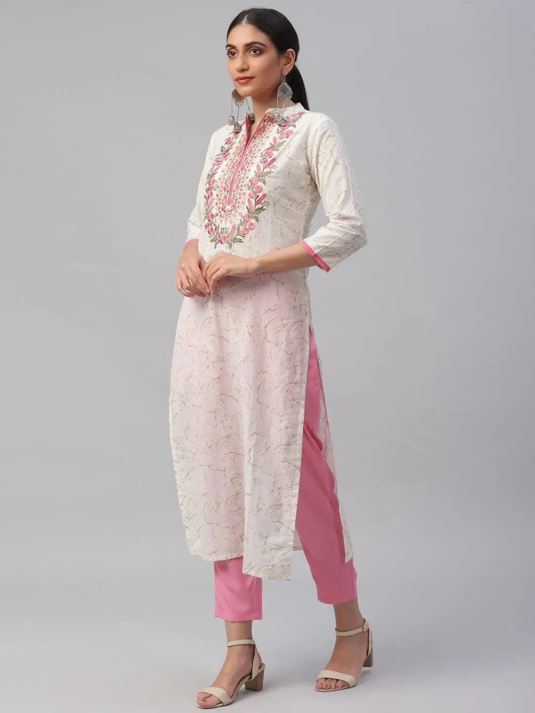 White Embroidered Cotton Kurta - Libas 
