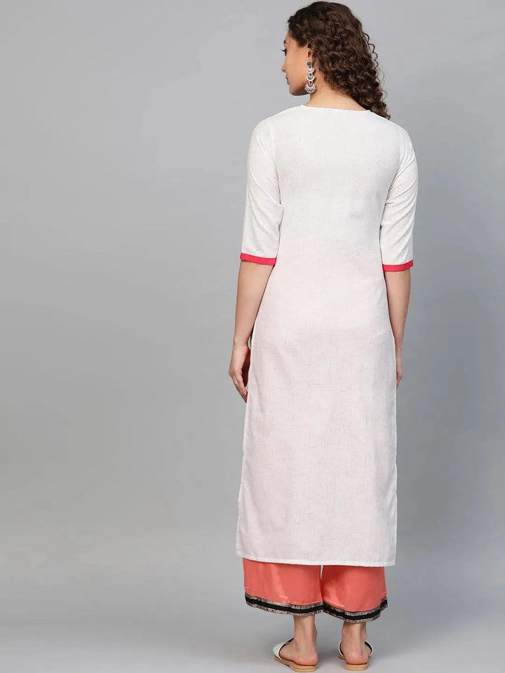 White Embroidered Cotton Kurta - Libas