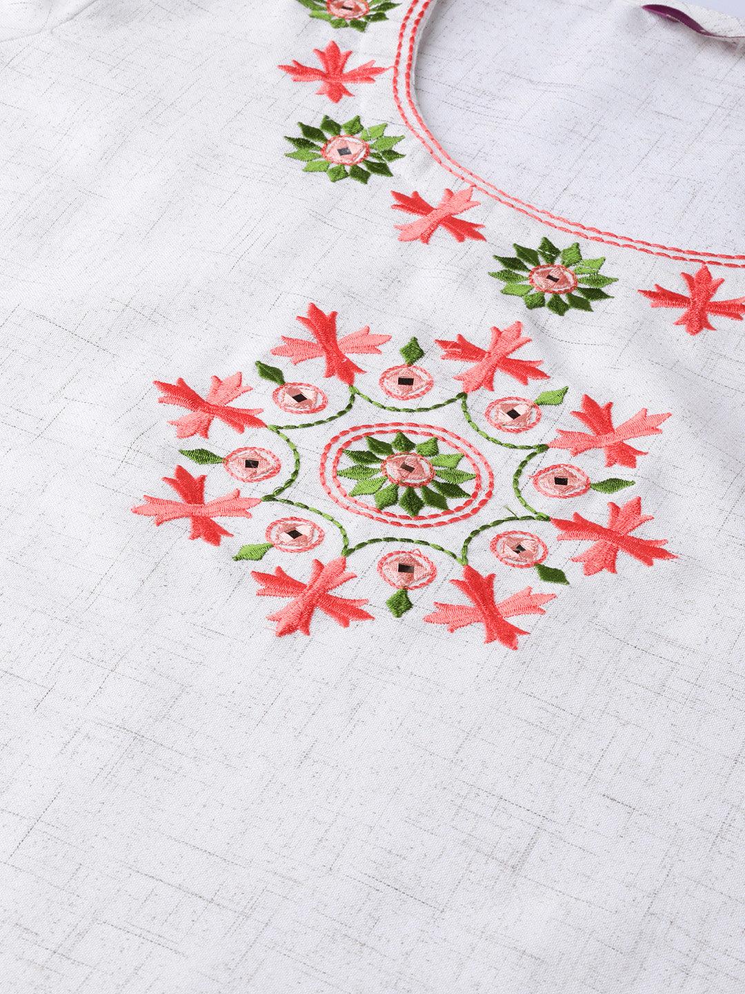 White Embroidered Cotton Kurta - Libas