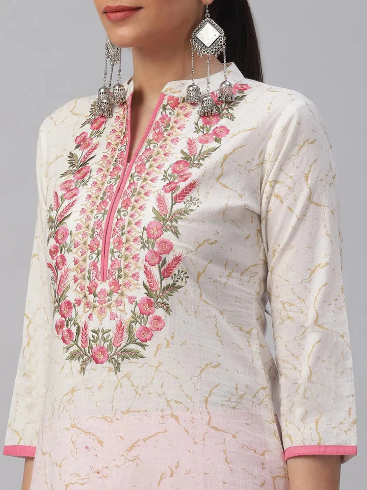 White Embroidered Cotton Kurta - Libas