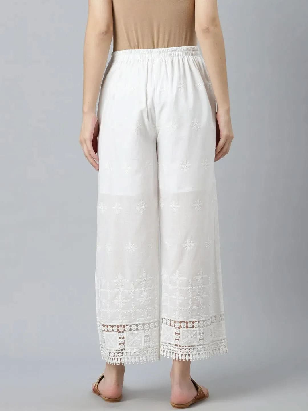 

White Embroidered Cotton Palazzos