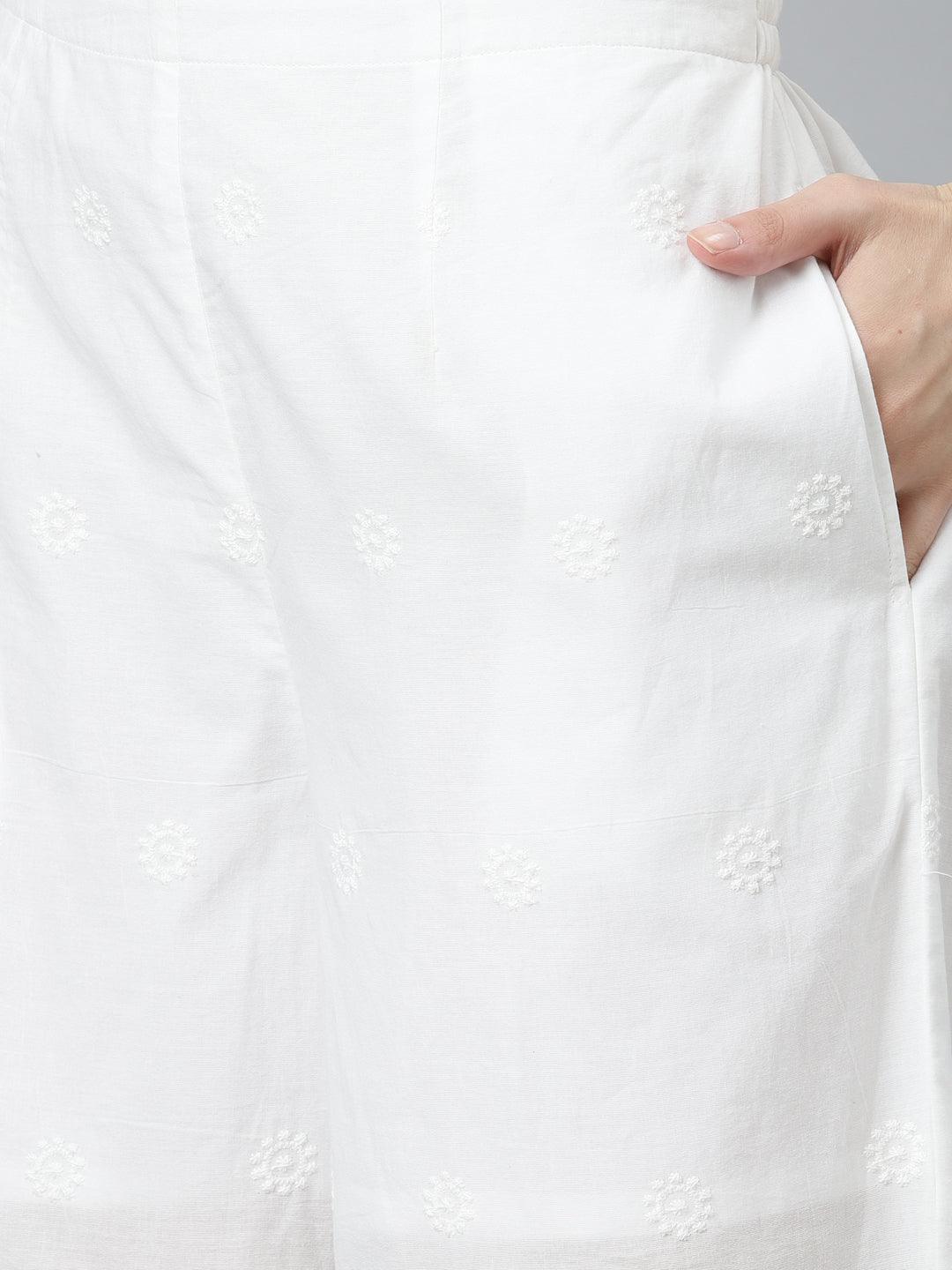 White Embroidered Cotton Palazzos