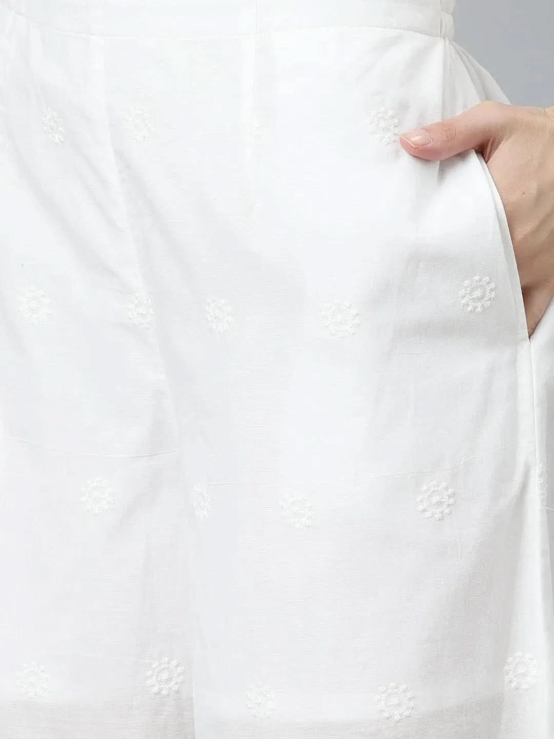 

White Embroidered Cotton Palazzos