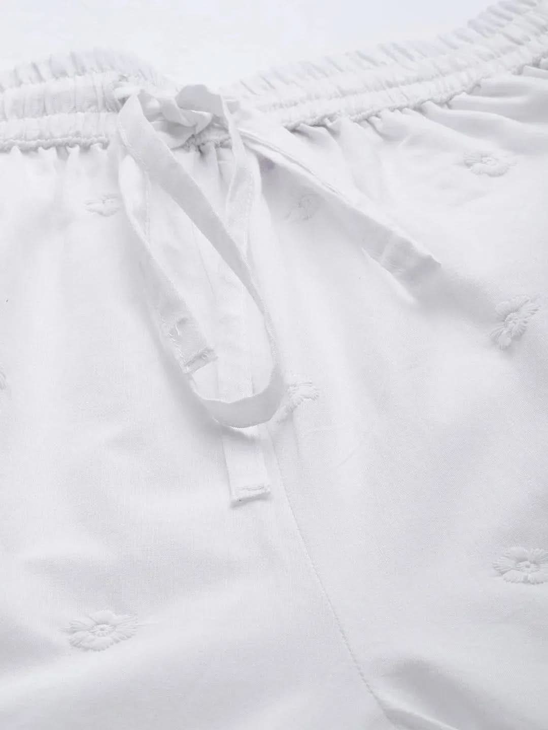 White Embroidered Cotton Palazzos - Libas 