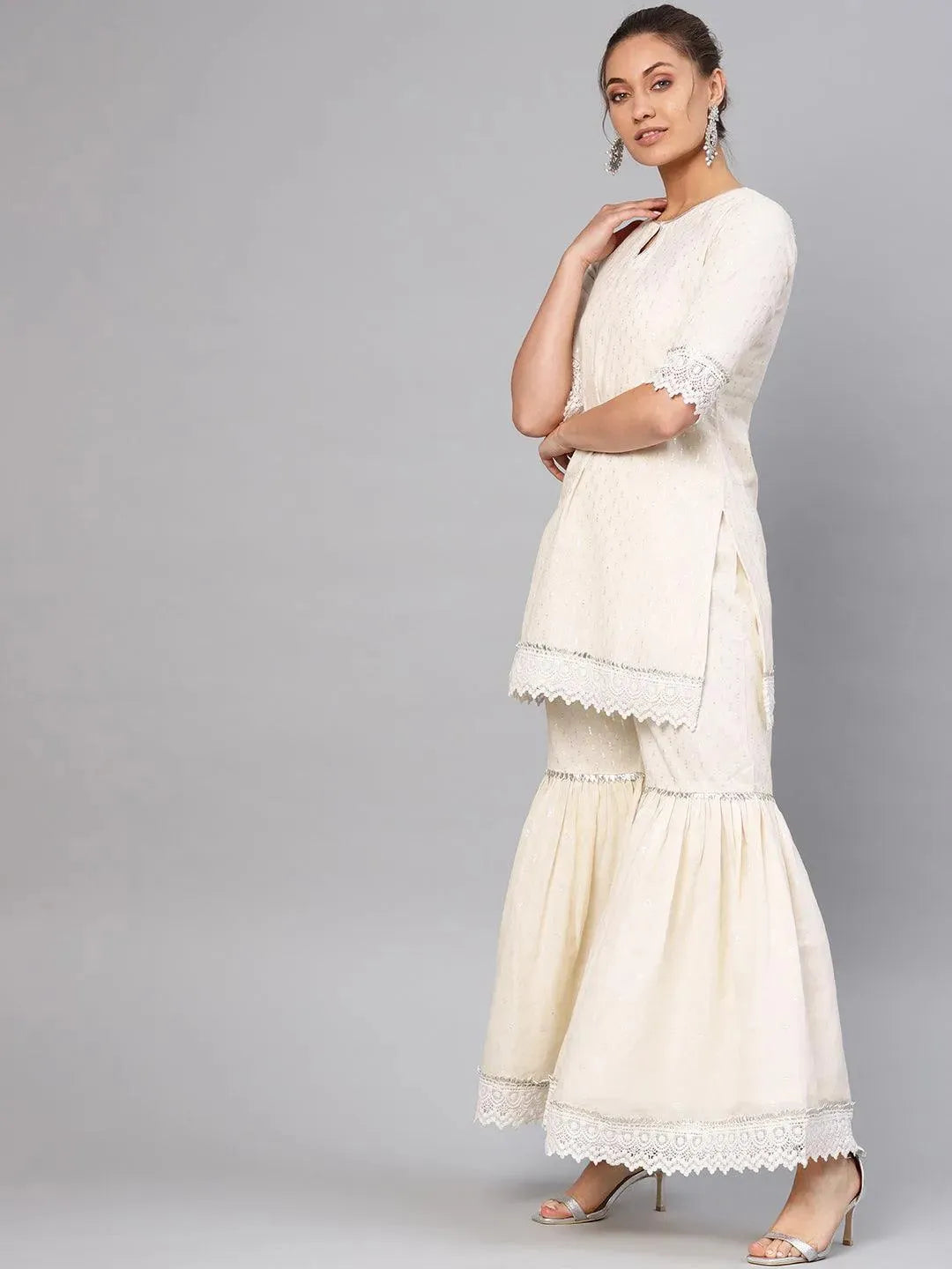 White Embroidered Cotton Kurta Set - Libas 