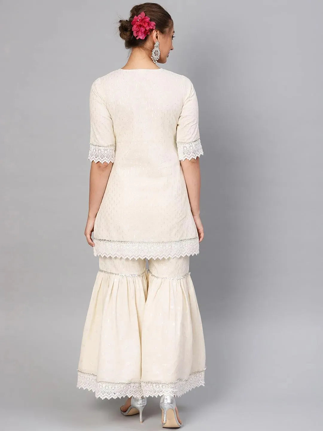 White Embroidered Cotton Kurta Set - Libas 