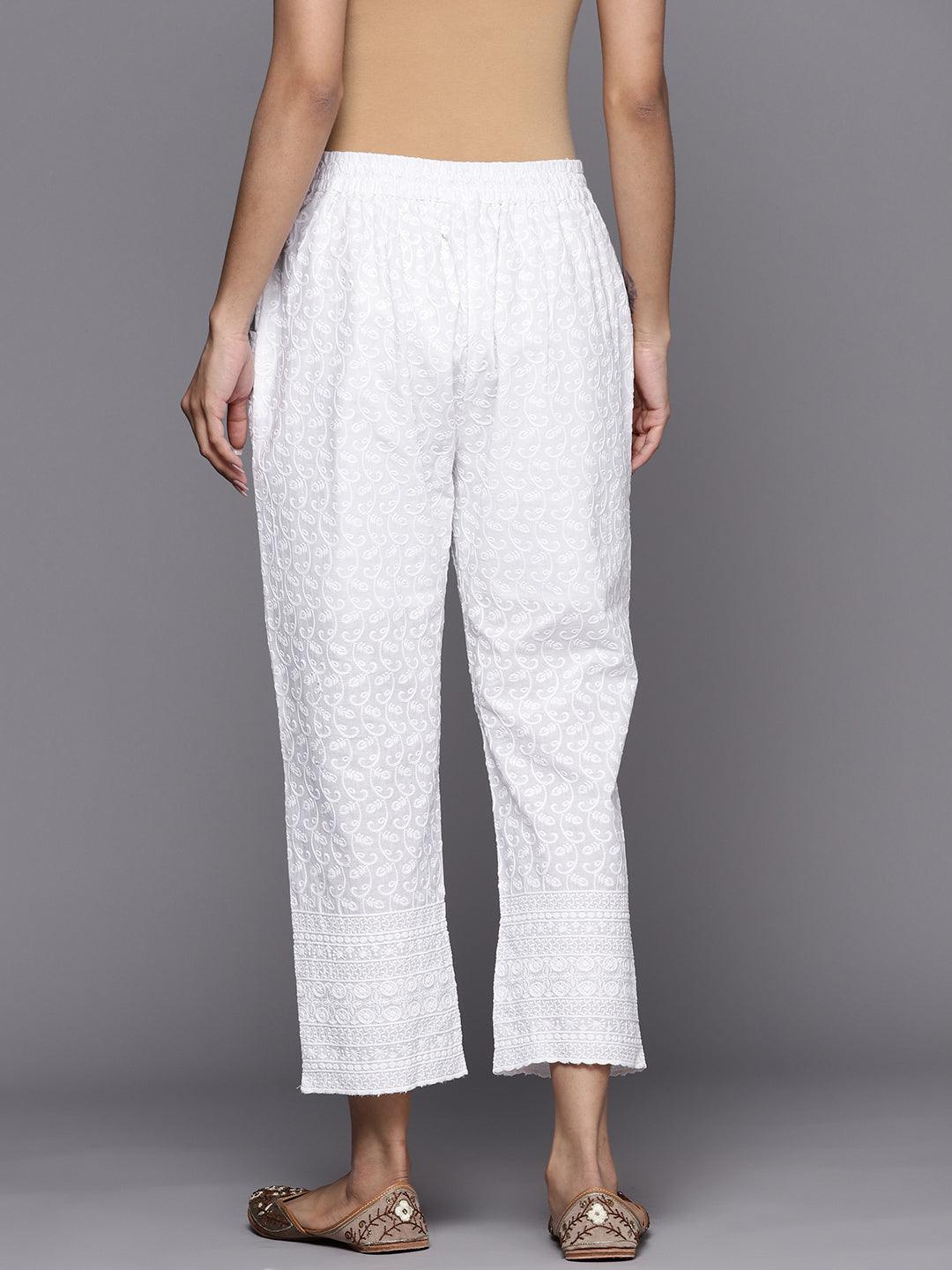 White Embroidered Cotton Trousers