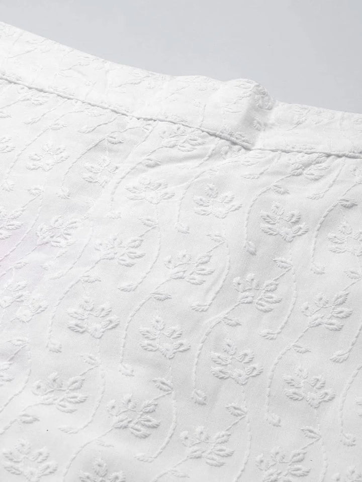 White Embroidered Cotton Trousers - Libas