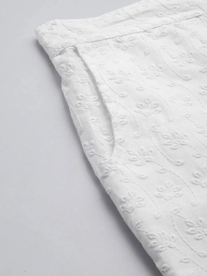 White Embroidered Cotton Trousers - Libas