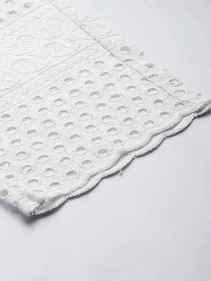 White Embroidered Cotton Trousers - Libas