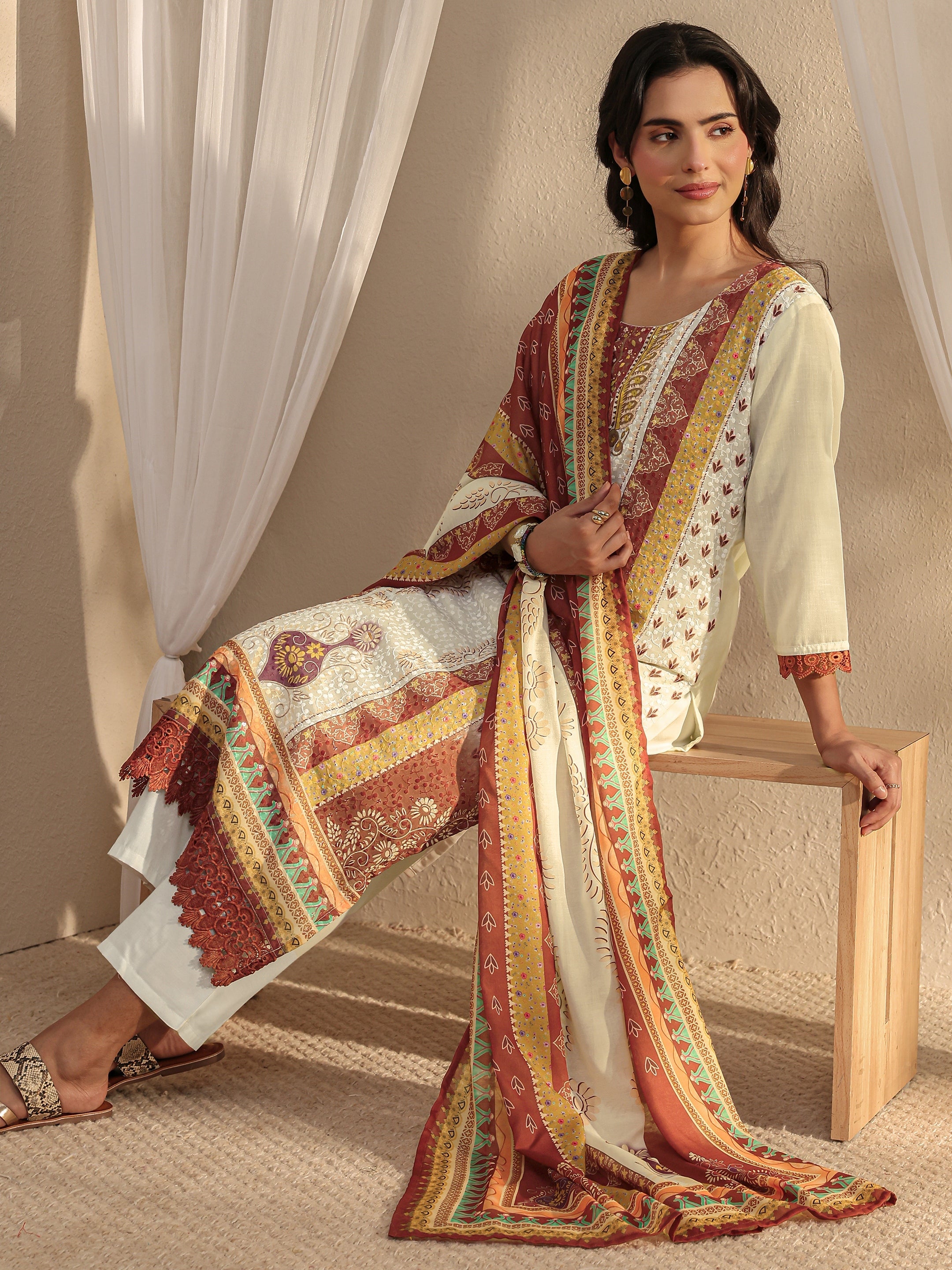 libas White Ethnic Printed Cotton Blend Straight Suit Set With Dupatta-picture-39