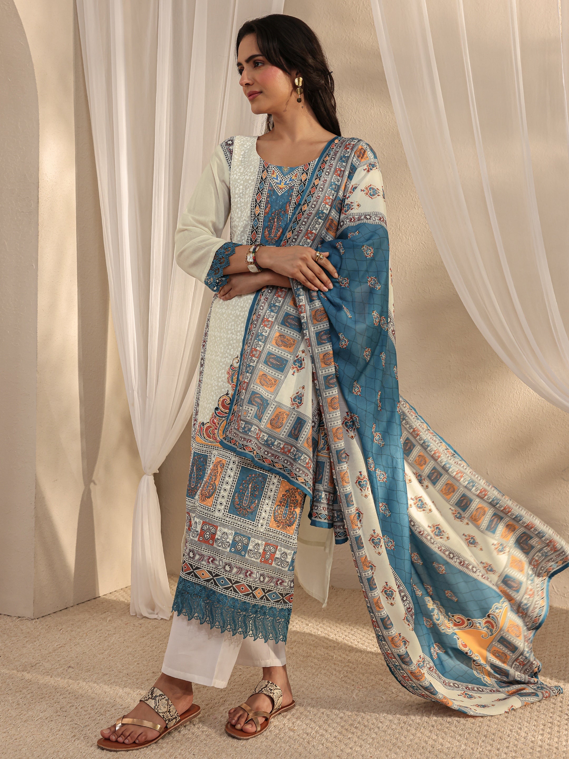 libas White Ethnic Printed Cotton Blend Straight Suit Set With Dupatta-picture-56