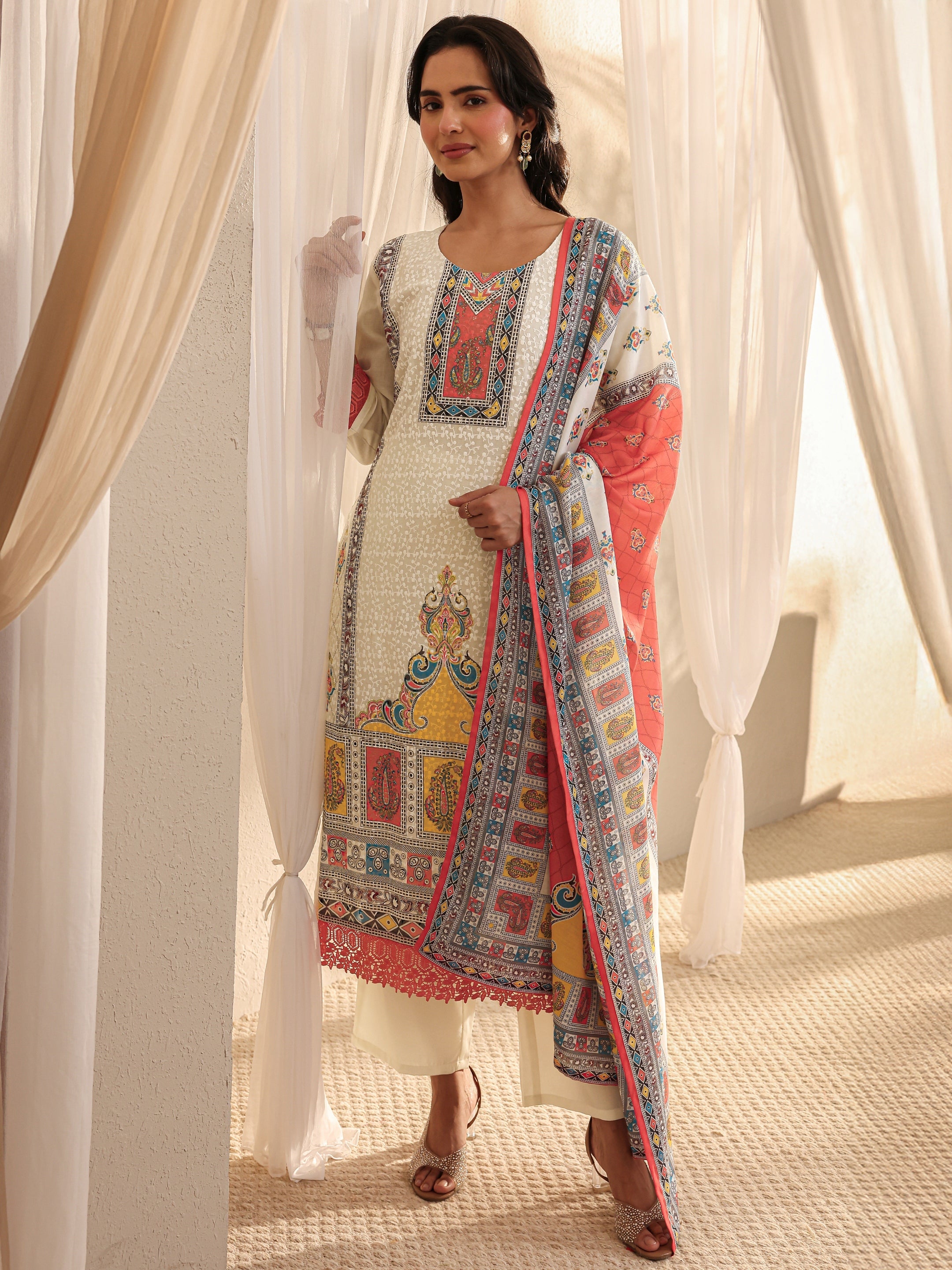 libas White Ethnic Printed Cotton Blend Straight Suit Set With Dupatta-picture-59