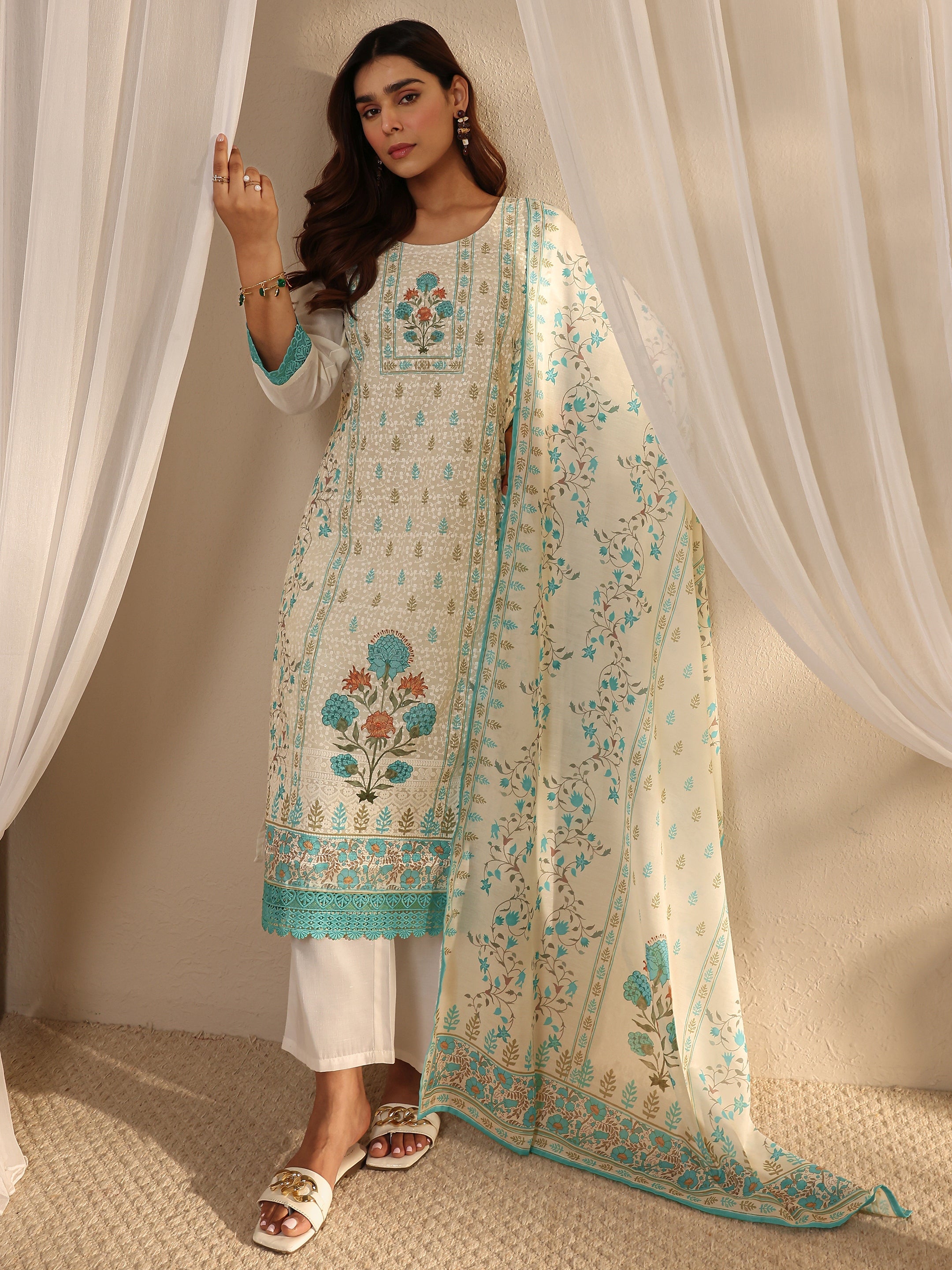 libas White Floral Printed Cotton Blend Straight Suit Set With Dupatta-picture-66