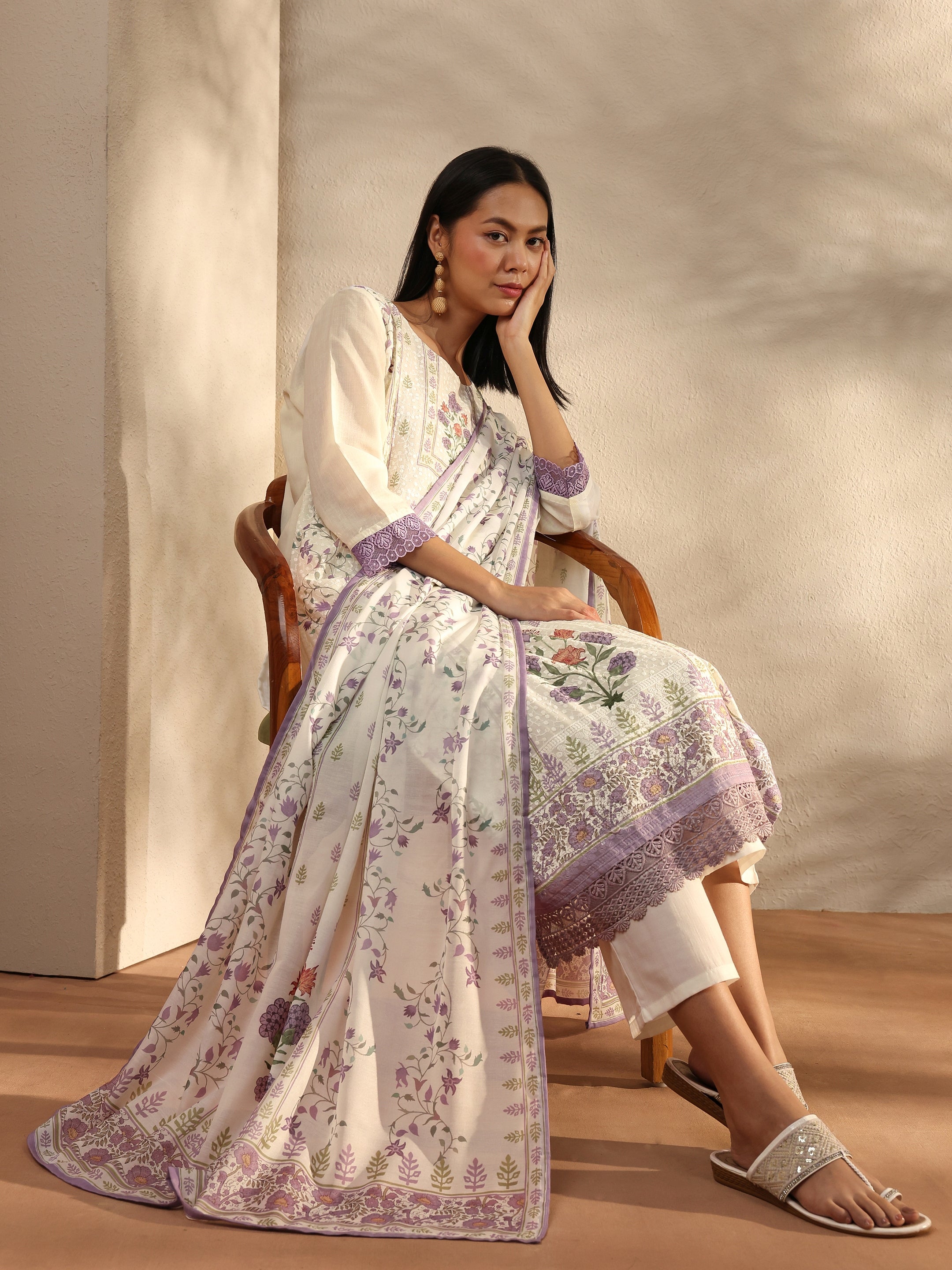 libas White Floral Printed Cotton Blend Straight Suit Set With Dupatta-picture-39