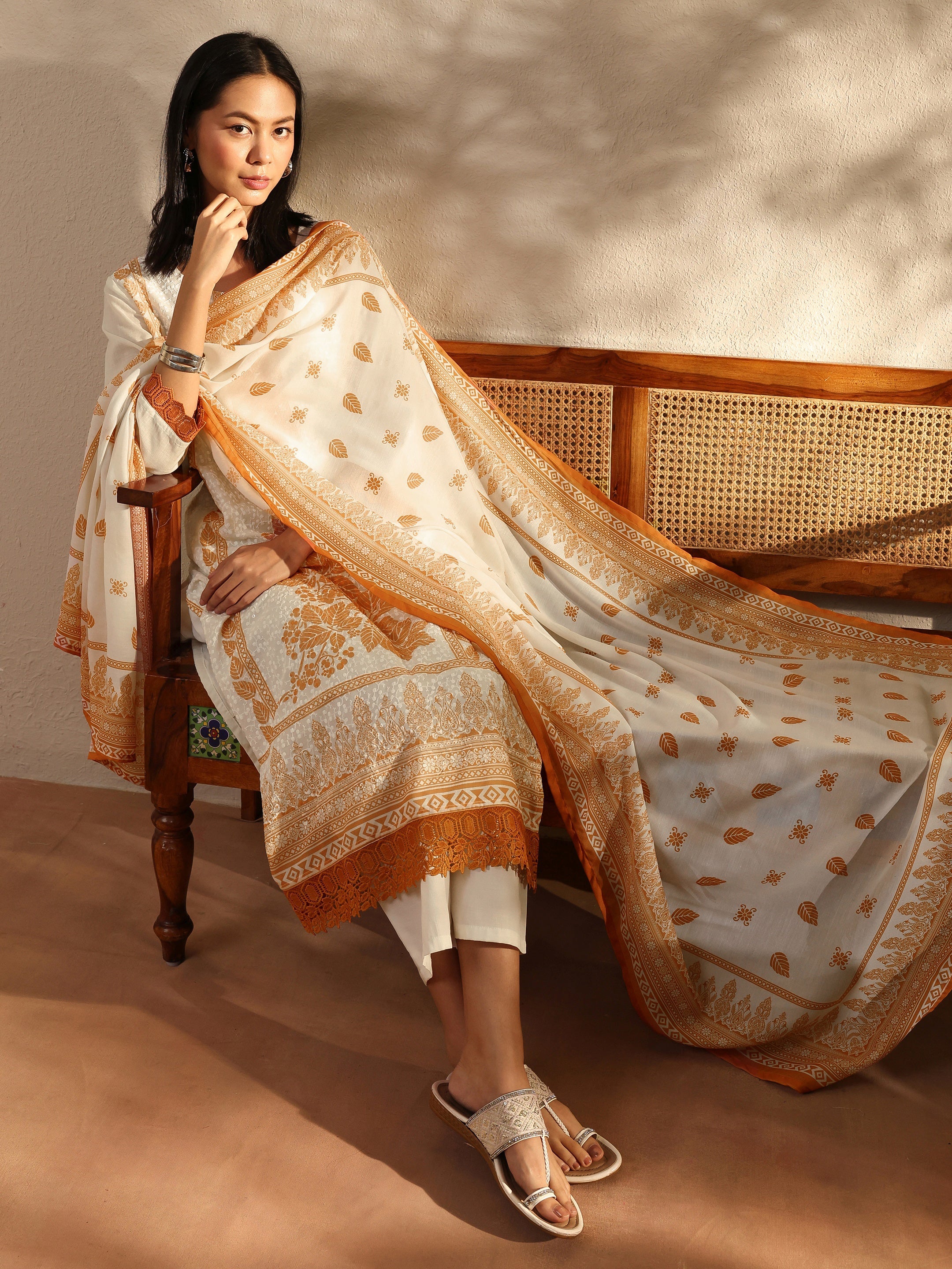 libas White Floral Printed Cotton Blend Straight Suit Set With Dupatta-picture-16
