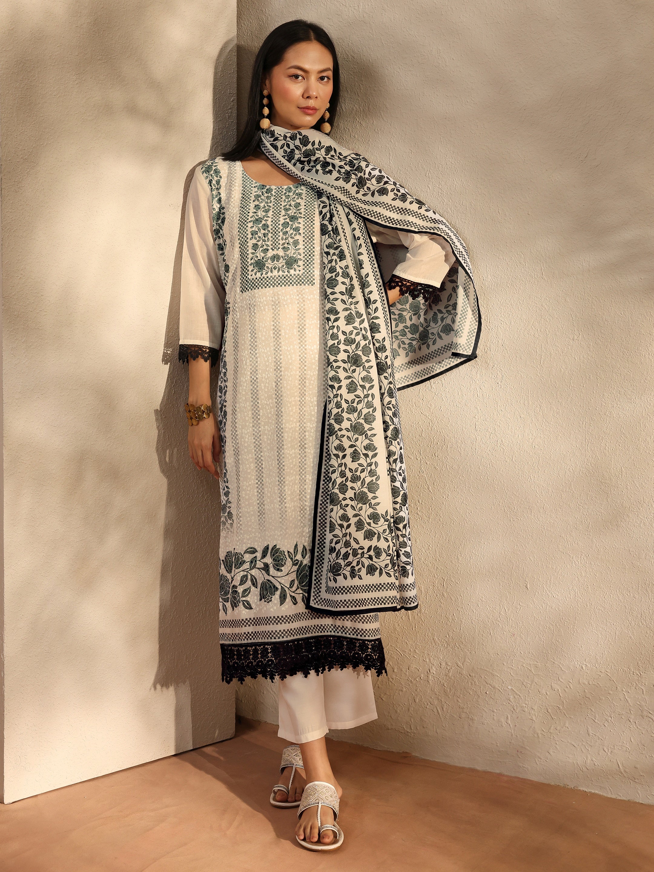 libas White Floral Printed Cotton Blend Straight Suit Set With Dupatta-picture-23
