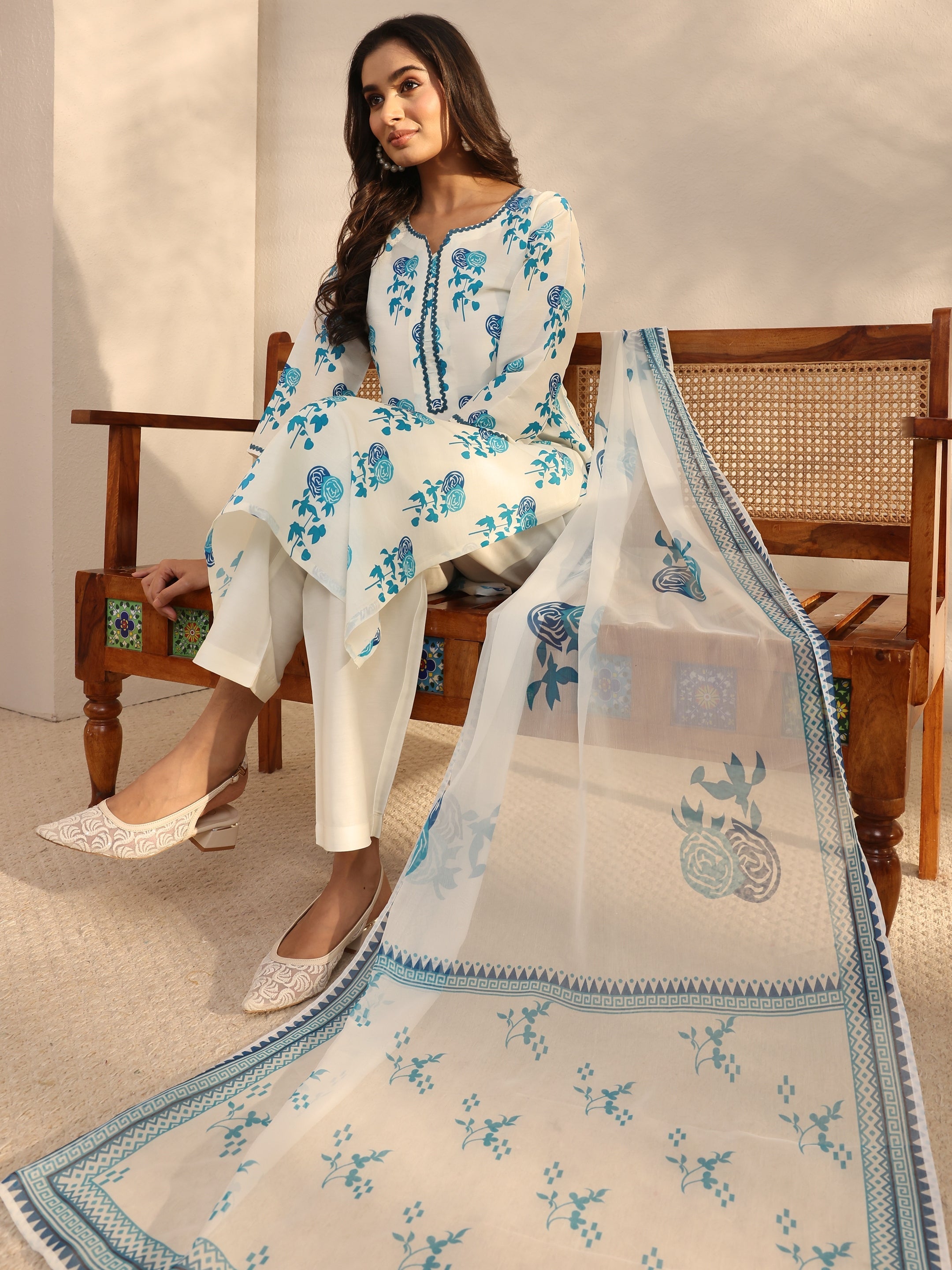 libas White Floral Printed Cotton Blend Straight Suits Set With Dupatta-picture-33