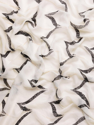 White Printed Chiffon Saree - Libas