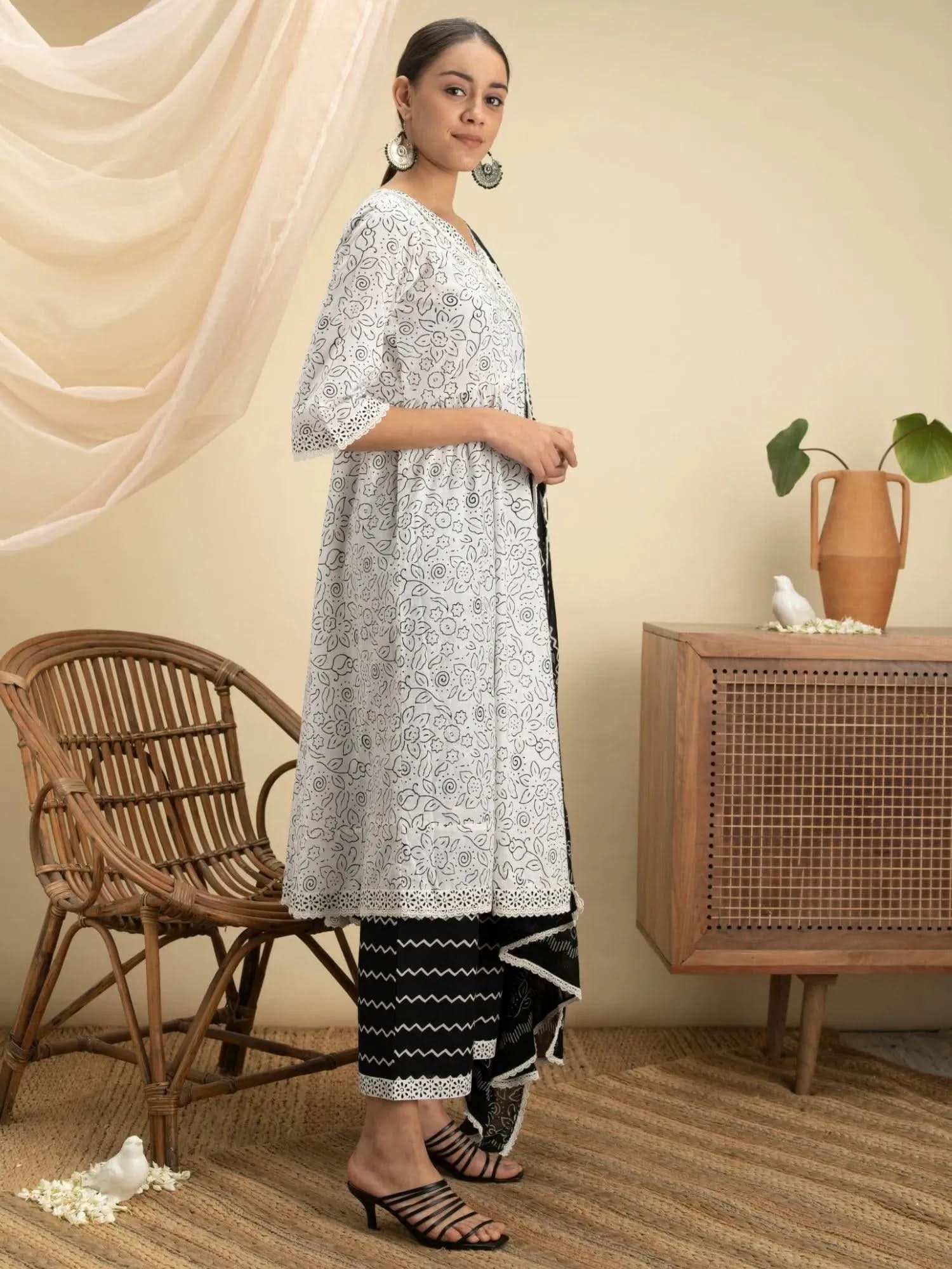 

Buy White Printed Cotton Suit Set - 13023O- | Libas Ethnic Wear Online