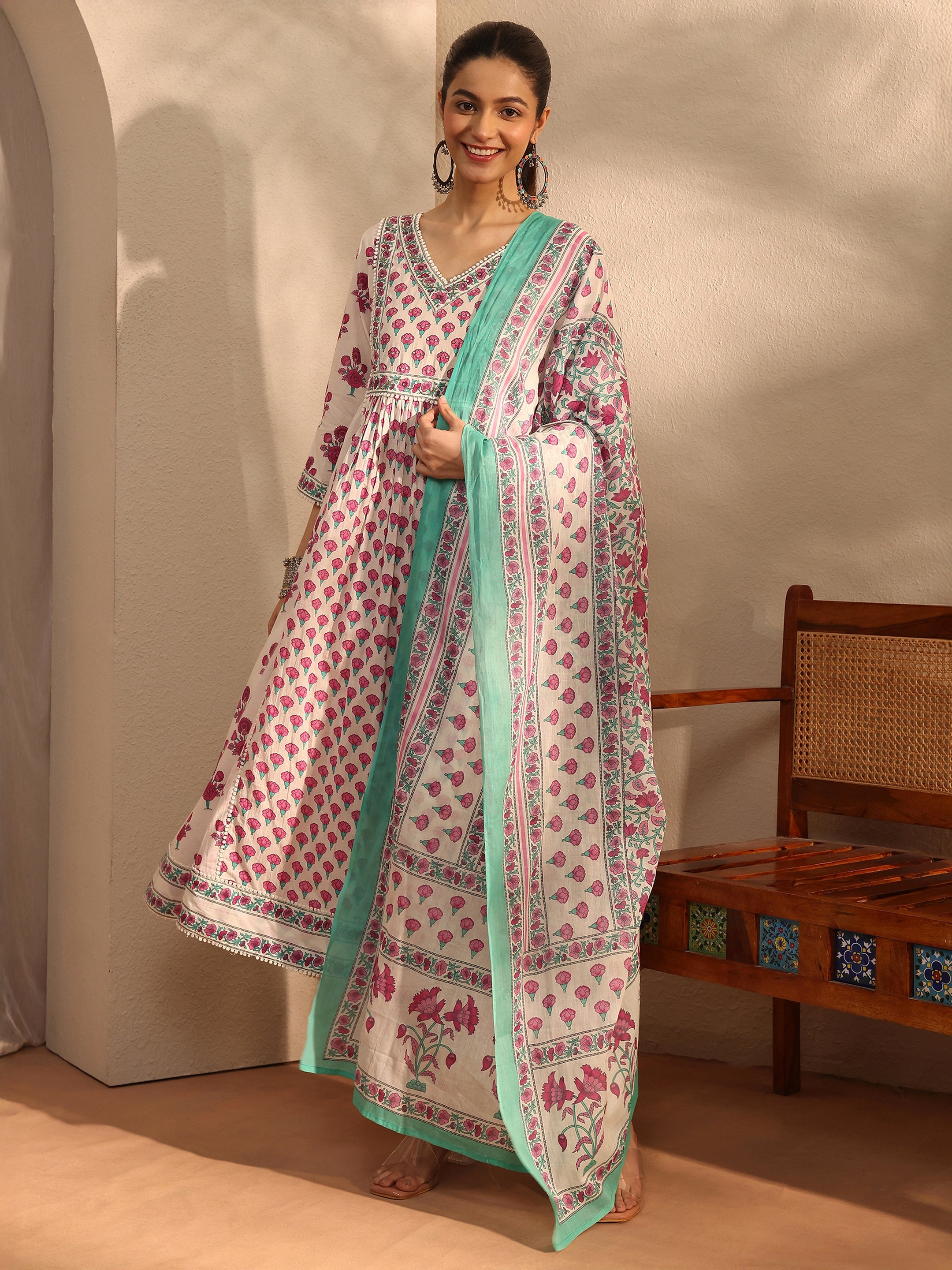libas White Printed Cotton Anarkali Suit Set With Dupatta-picture-22