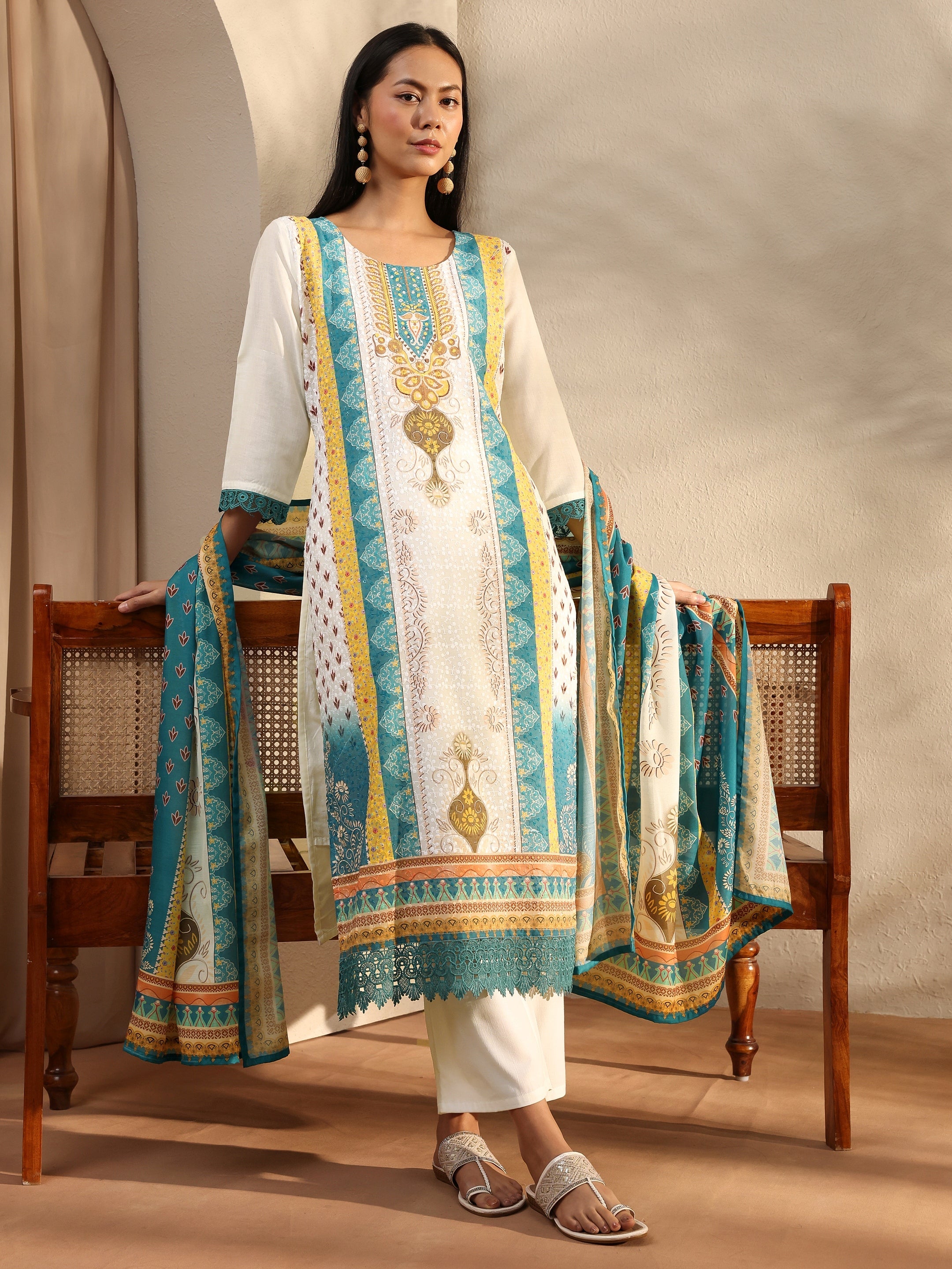 libas White Printed Cotton Blend Straight Suit Set With Dupatta-picture-23
