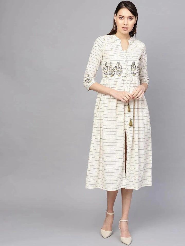 White Printed Cotton Dress - Libas